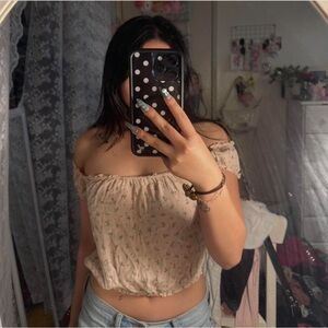 Brandy Melville Cream Floral Crop Top